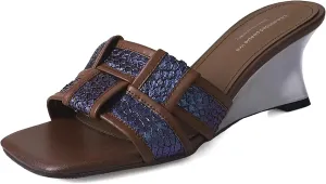 Kluolandi Women's Slides Wedge Sandals Square Open Toe Braided Heeled Mules for Women Slip On Heels Dress Shoes