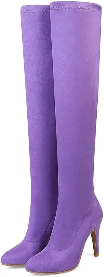 KOKOMOMO Womens Sexy Stiletto Thigh High Over The Knee High Heel Pointed Toe Stretch Boots