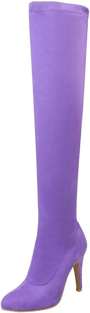 KOKOMOMO Womens Sexy Stiletto Thigh High Over The Knee High Heel Pointed Toe Stretch Boots