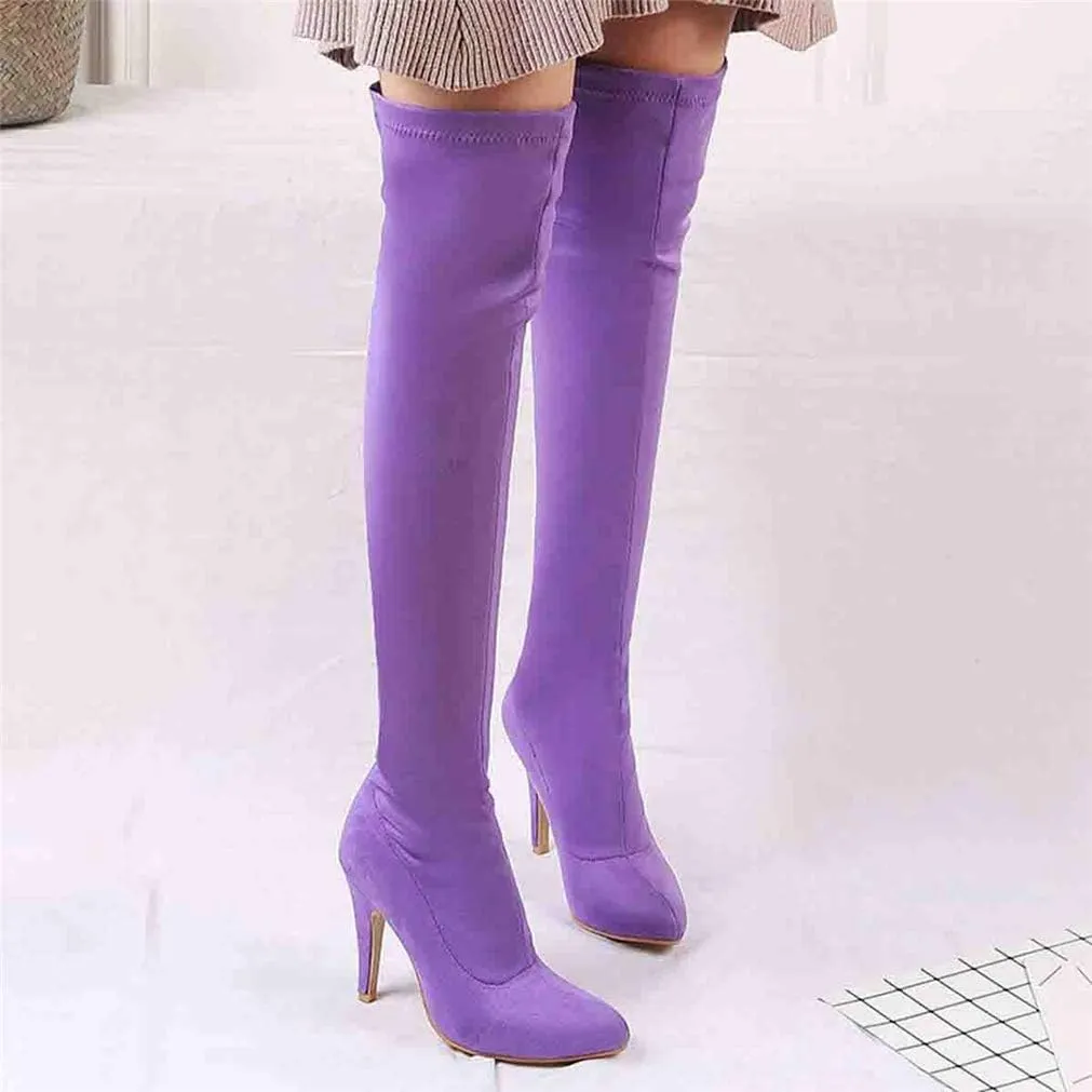 KOKOMOMO Womens Sexy Stiletto Thigh High Over The Knee High Heel Pointed Toe Stretch Boots