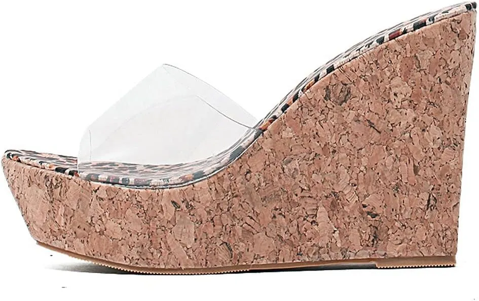 KOKOMOMO Womens Wedges Heels Platform Peep Open Toe Mules Wedge Slide Sandals Summer Beach Shoes