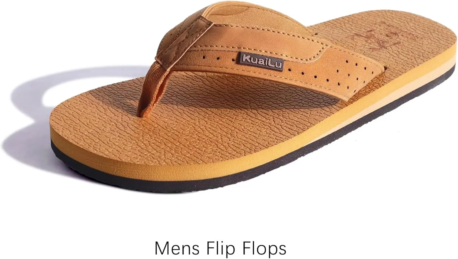 KuaiLu Men's Yoga Mat Leather Flip Flops with Arch Support Comfortable Cushion Walking Thong Sandals Slip On Indoor Outdoor