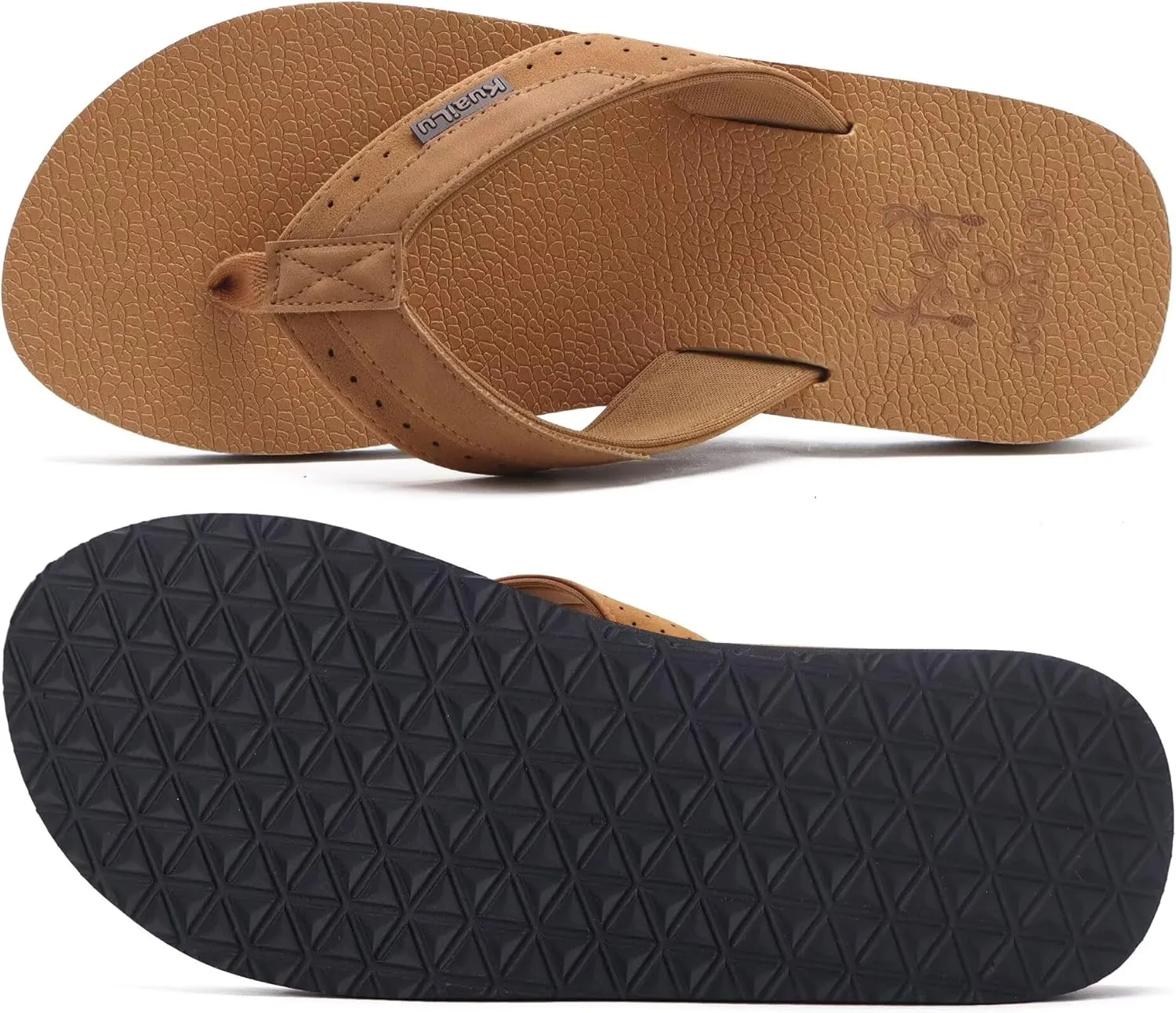 KuaiLu Men's Yoga Mat Leather Flip Flops with Arch Support Comfortable Cushion Walking Thong Sandals Slip On Indoor Outdoor