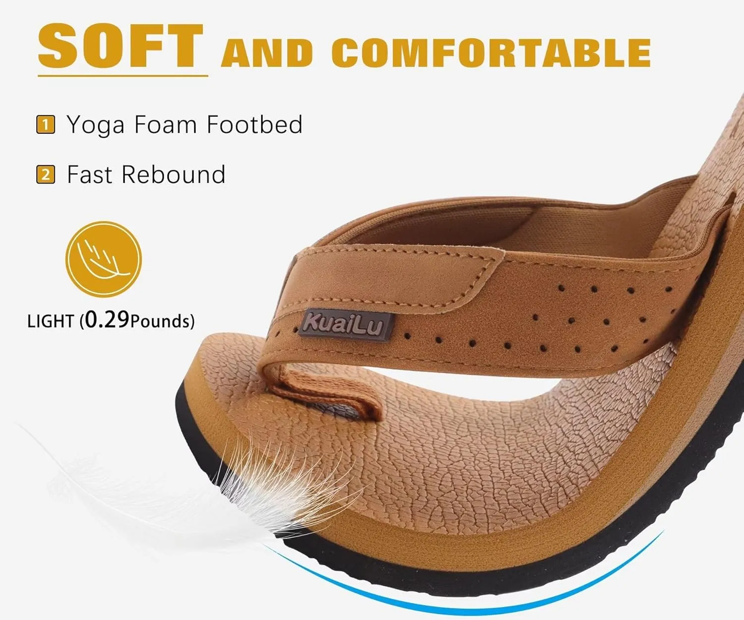 KuaiLu Men's Yoga Mat Leather Flip Flops with Arch Support Comfortable Cushion Walking Thong Sandals Slip On Indoor Outdoor