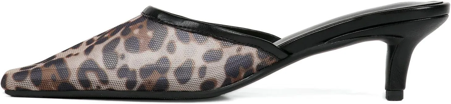 KysBloes Kitten Heel Mules for Women Square Toe Slip On Pumps Low Heel Slides Backless Dress Casual Shoes