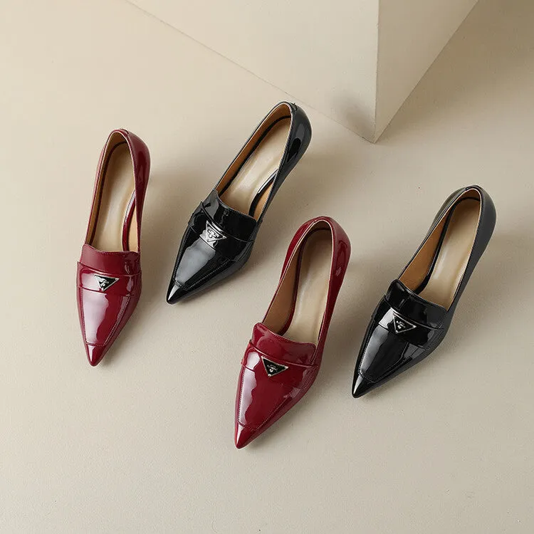Ladies Pointed Toe Kitten Heel Loafers in Patent