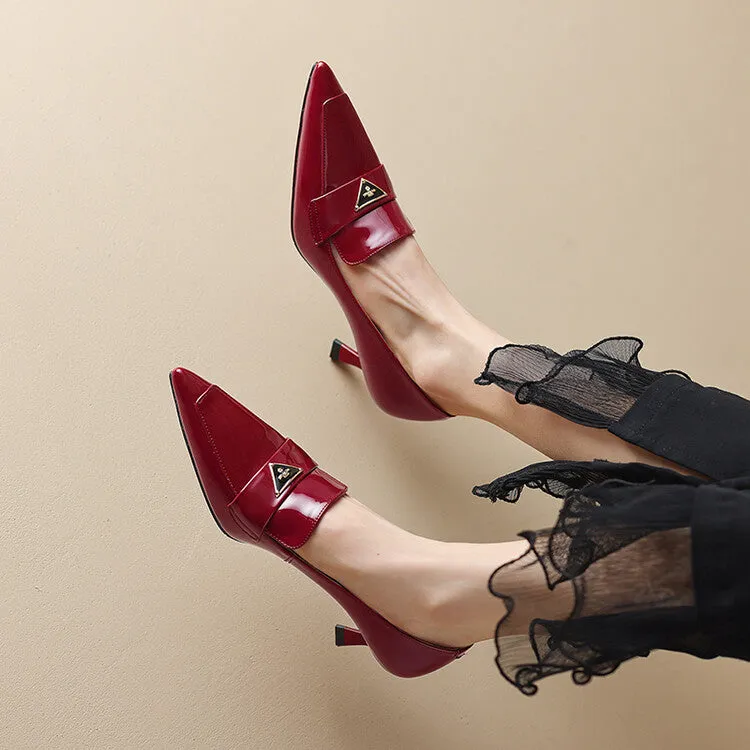 Ladies Pointed Toe Kitten Heel Loafers in Patent