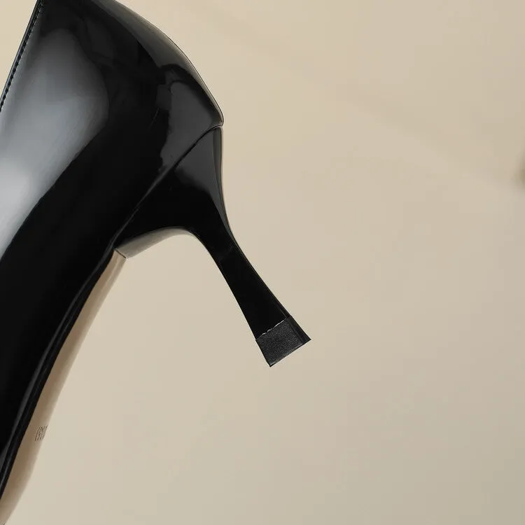 Ladies Pointed Toe Kitten Heel Loafers in Patent