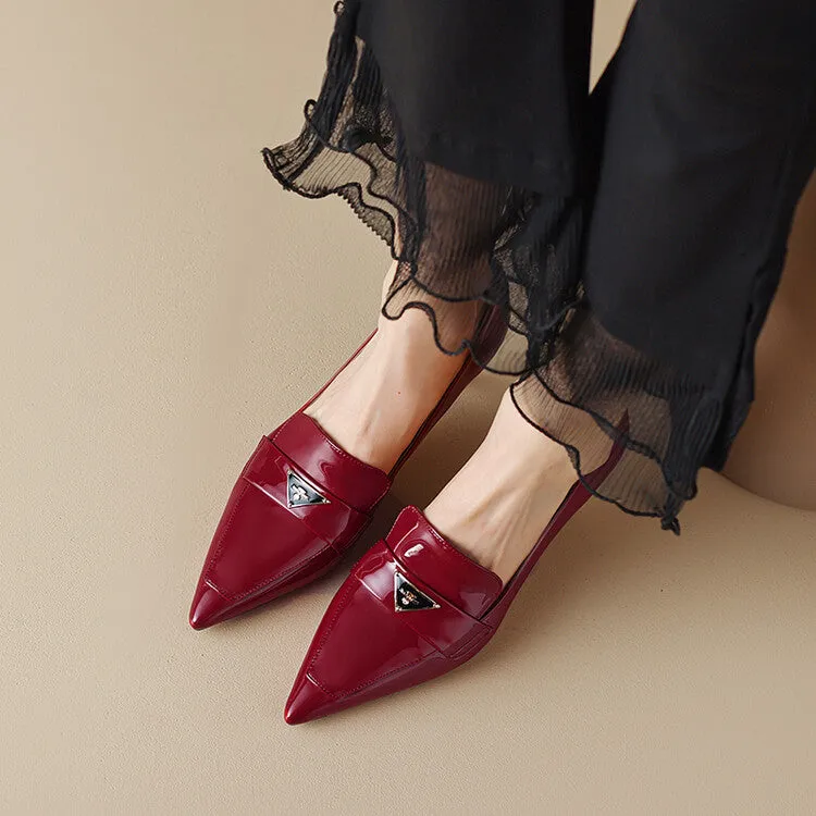 Ladies Pointed Toe Kitten Heel Loafers in Patent