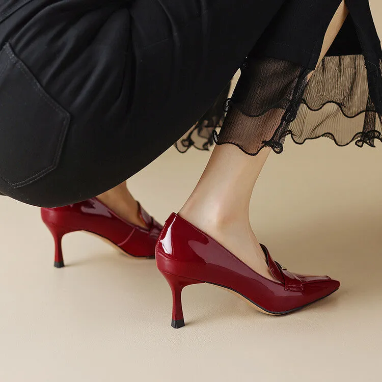 Ladies Pointed Toe Kitten Heel Loafers in Patent