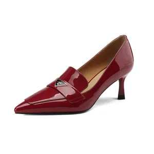 Ladies Pointed Toe Kitten Heel Loafers in Patent