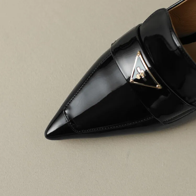 Ladies Pointed Toe Kitten Heel Loafers in Patent