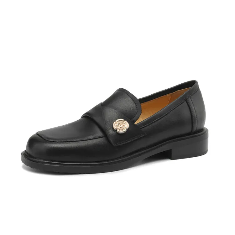 Ladies Round Toe Genuine Leather Flat Loafers
