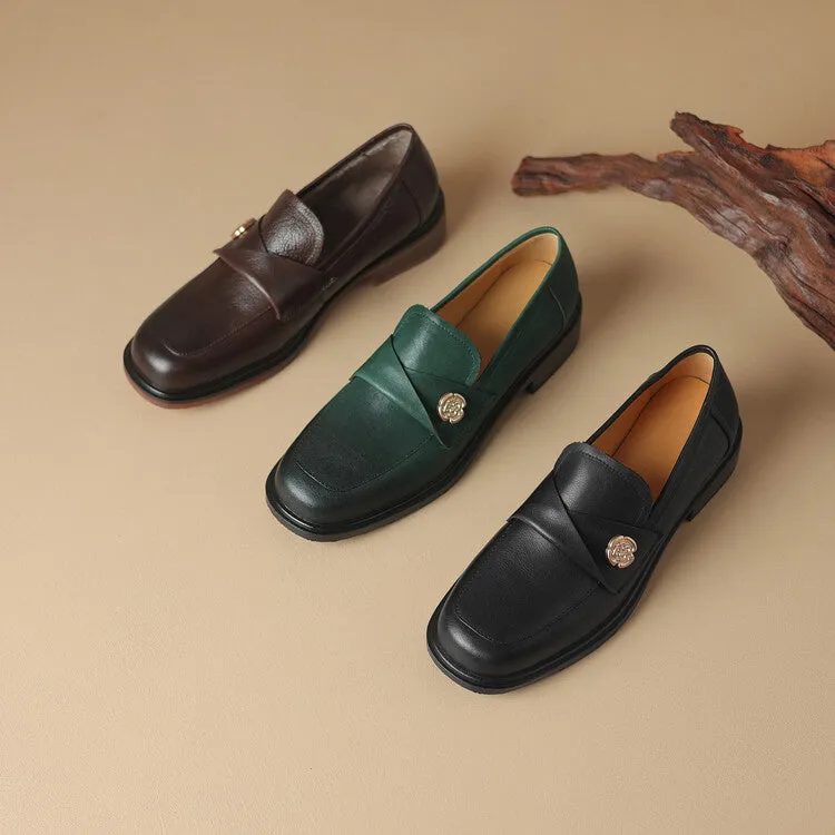 Ladies Round Toe Genuine Leather Flat Loafers