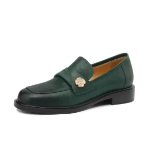 Ladies Round Toe Genuine Leather Flat Loafers