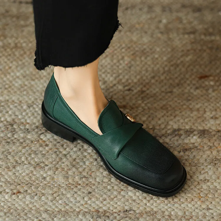 Ladies Round Toe Genuine Leather Flat Loafers