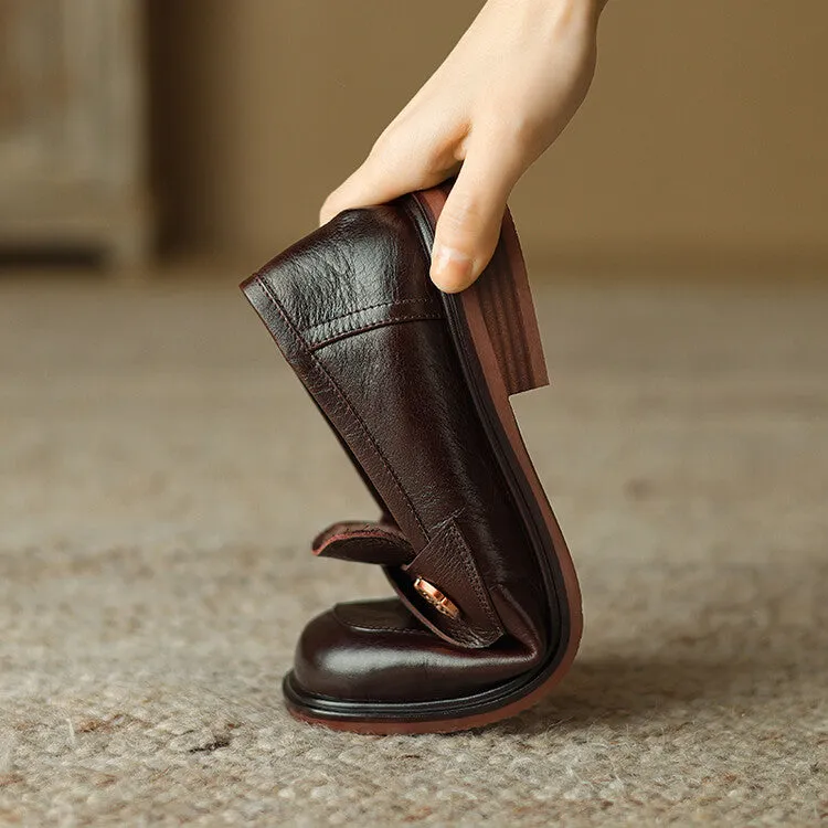Ladies Round Toe Genuine Leather Flat Loafers