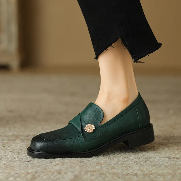 Ladies Round Toe Genuine Leather Flat Loafers
