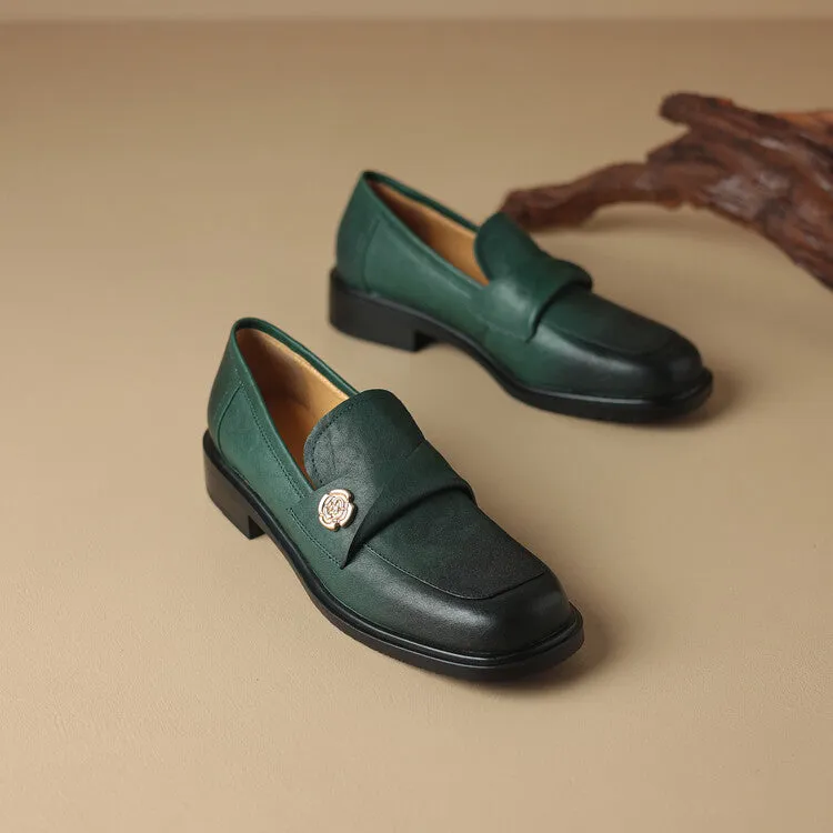 Ladies Round Toe Genuine Leather Flat Loafers
