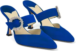 LauraVicci Women's Heeled Mules Crystal Horseshoe Buckle Pointed Toe Slip on Sandals 3.5 inches Curved Stiletto Heel Shoes