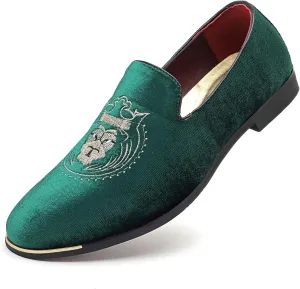 LCQL Men's Slip-On Embroidery Penny Loafers Flat Boat Shoes for Driving Walking Wedding Outdoor Indoor Size 7-14