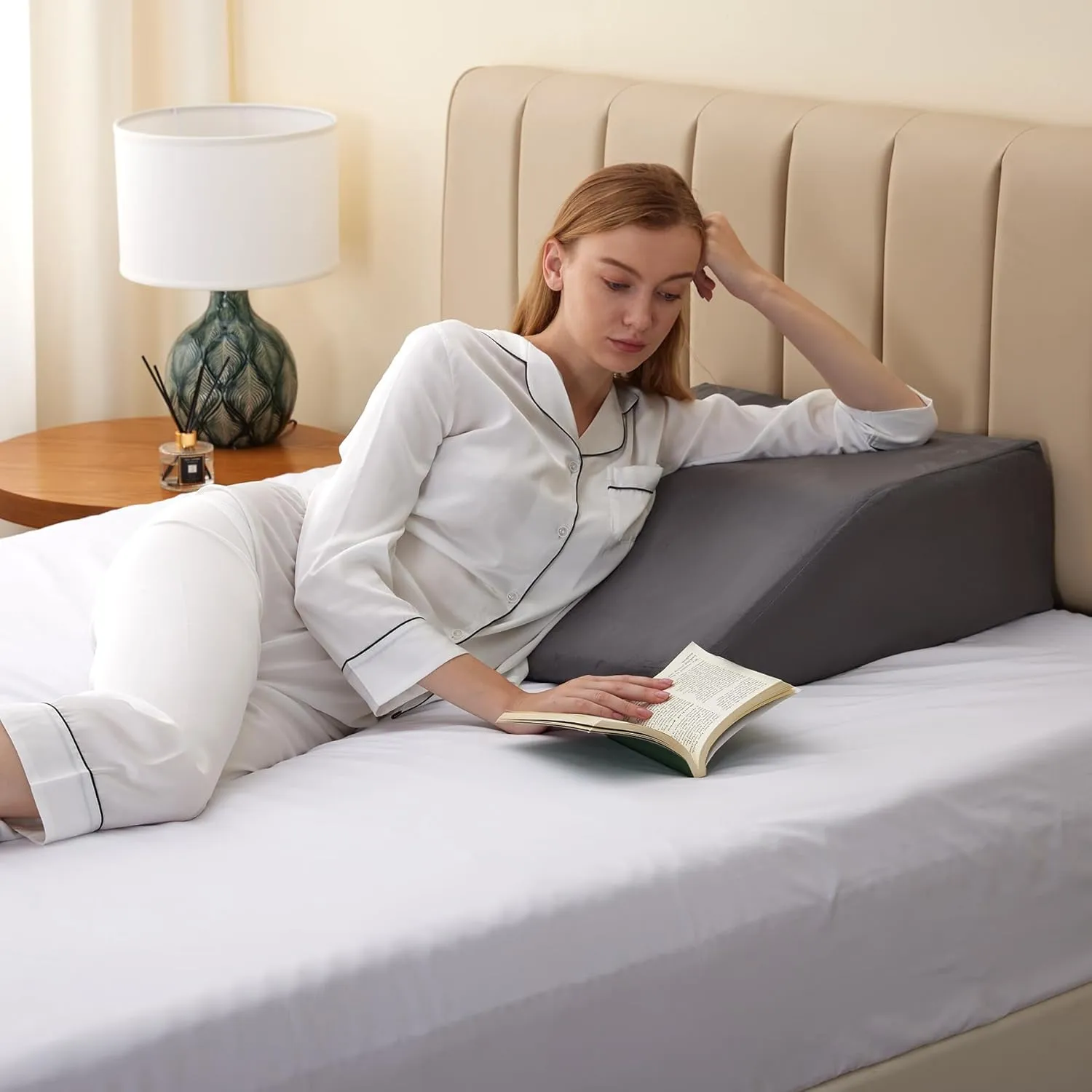 Leg Elevation Pillows, Leg Pillows for Sleeping, Cooling Gel Memory Foam Top, Wedge Pillow for Legs, Leg Wedges for Circulation, Swelling, After Surgery - Removable Cover (6 Inch, Dark Grey)