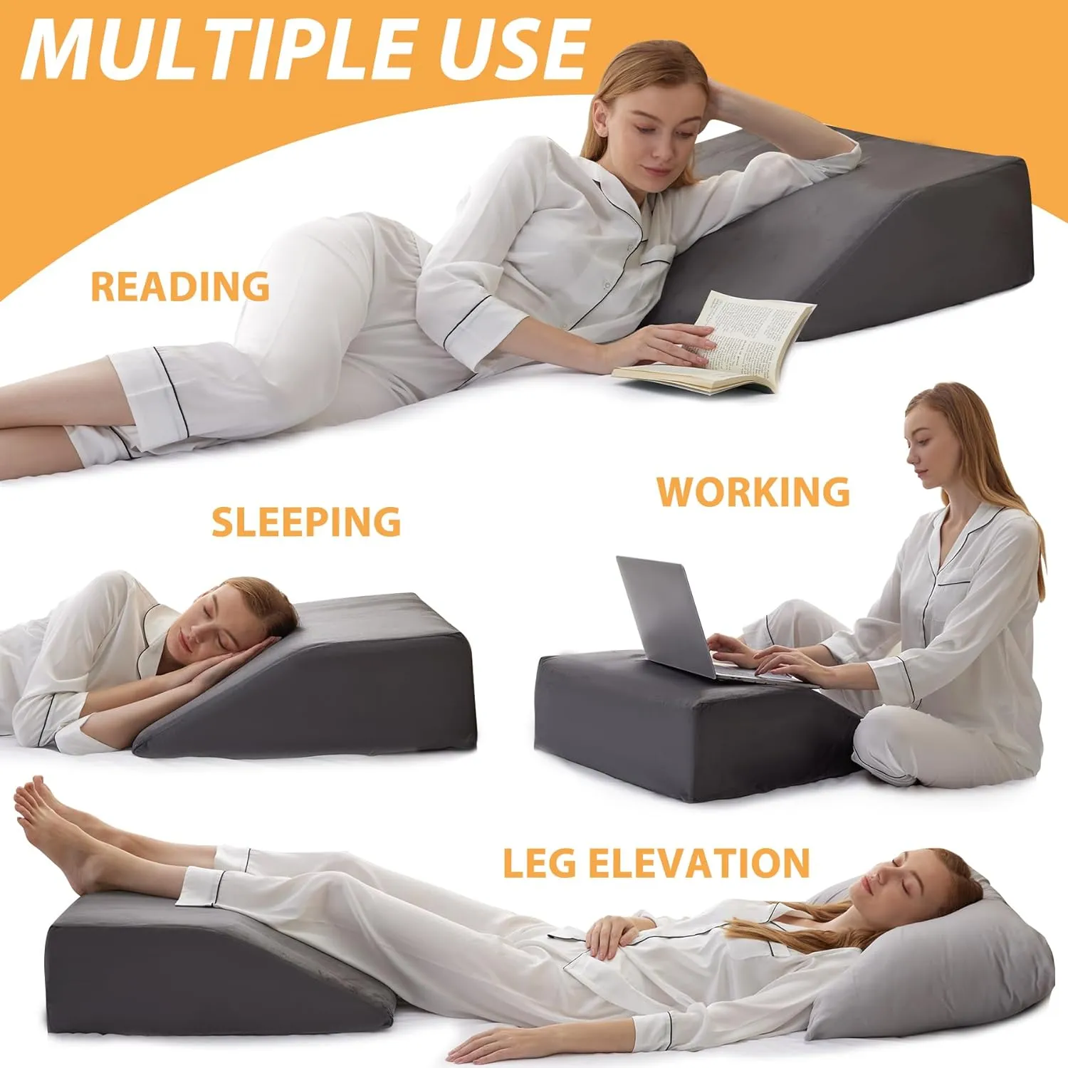 Leg Elevation Pillows, Leg Pillows for Sleeping, Cooling Gel Memory Foam Top, Wedge Pillow for Legs, Leg Wedges for Circulation, Swelling, After Surgery - Removable Cover (6 Inch, Dark Grey)