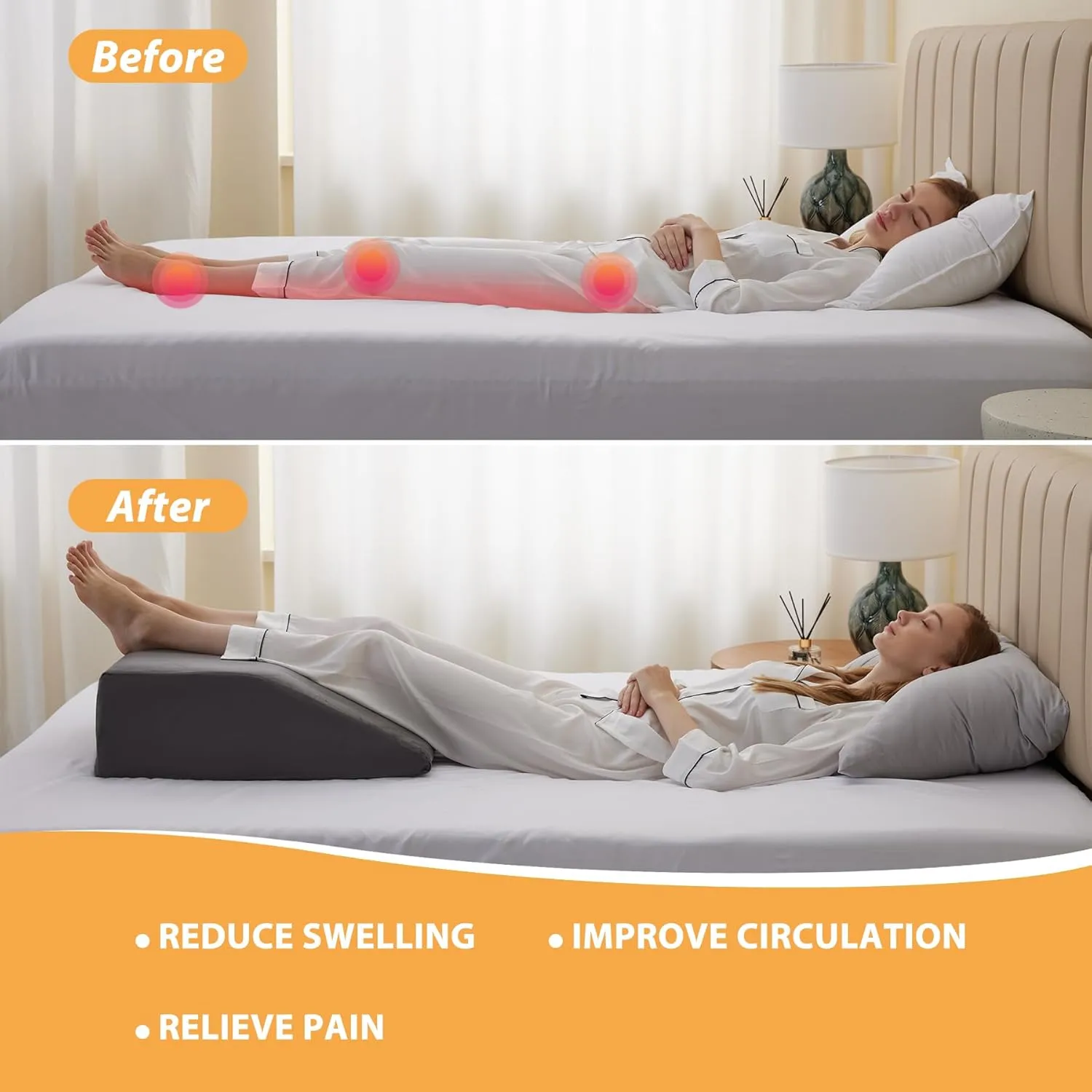 Leg Elevation Pillows, Leg Pillows for Sleeping, Cooling Gel Memory Foam Top, Wedge Pillow for Legs, Leg Wedges for Circulation, Swelling, After Surgery - Removable Cover (6 Inch, Dark Grey)