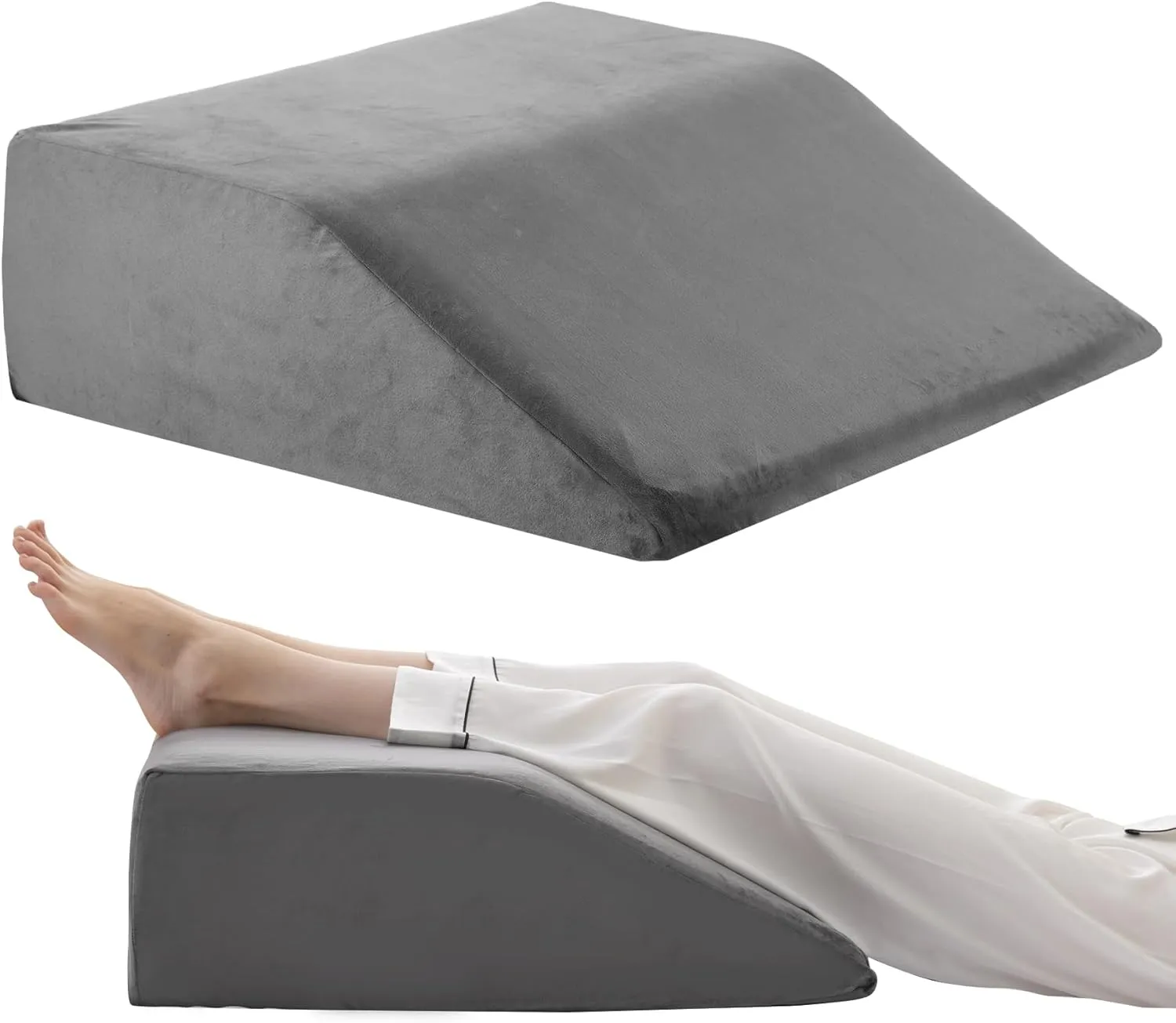 Leg Elevation Pillows, Leg Pillows for Sleeping, Cooling Gel Memory Foam Top, Wedge Pillow for Legs, Leg Wedges for Circulation, Swelling, After Surgery - Removable Cover (6 Inch, Dark Grey)