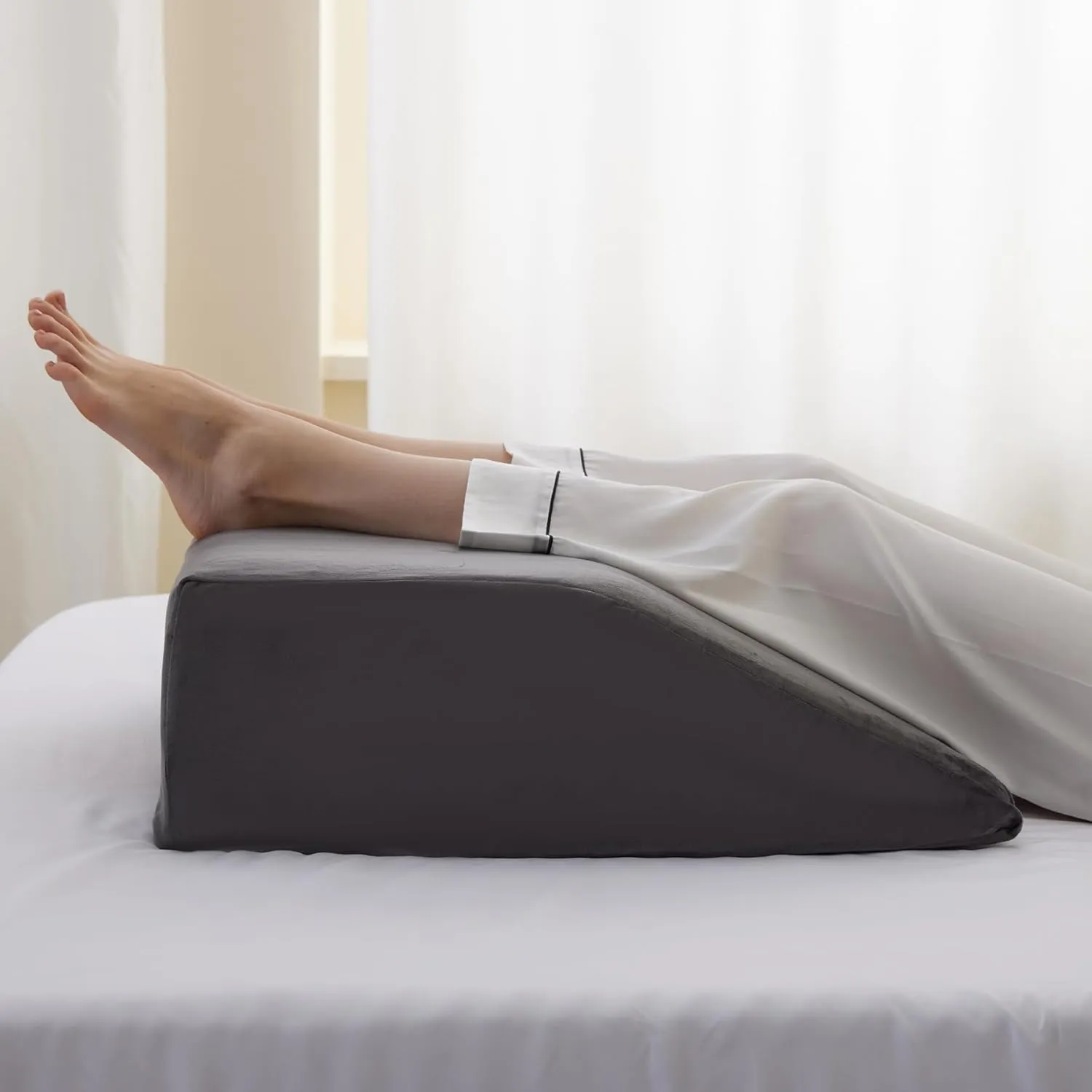 Leg Elevation Pillows, Leg Pillows for Sleeping, Cooling Gel Memory Foam Top, Wedge Pillow for Legs, Leg Wedges for Circulation, Swelling, After Surgery - Removable Cover (6 Inch, Dark Grey)
