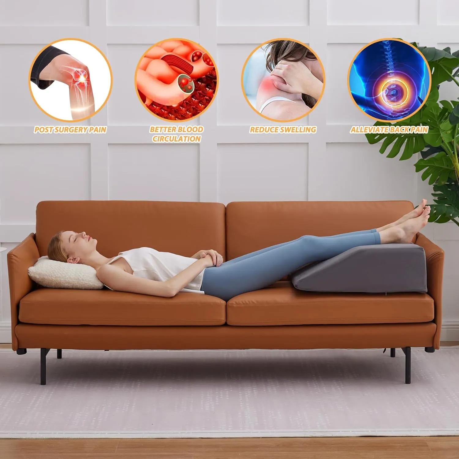 Leg Elevation Pillows, Leg Pillows for Sleeping, Cooling Gel Memory Foam Top, Wedge Pillow for Legs, Leg Wedges for Circulation, Swelling, After Surgery - Removable Cover (6 Inch, Dark Grey)