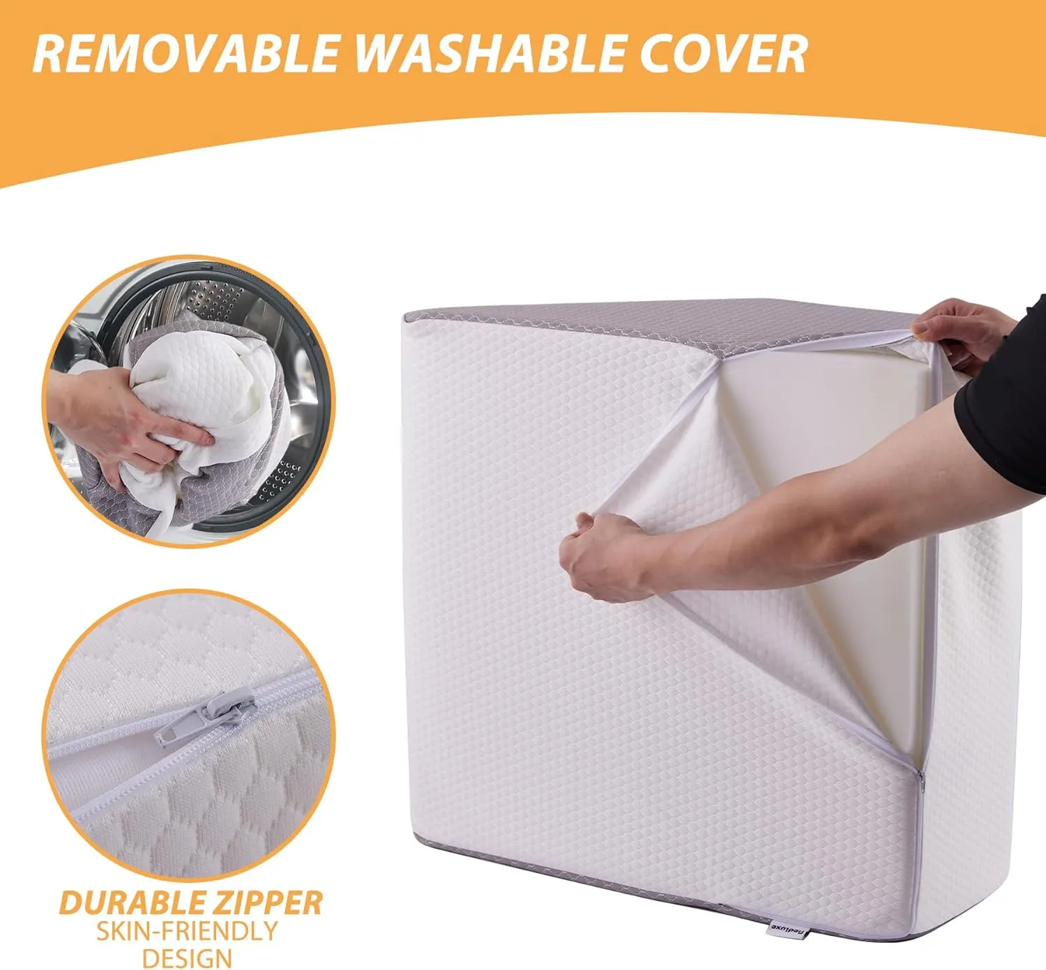 Leg Elevation Pillows, Leg Pillows for Sleeping, Cooling Gel Memory Foam Top, Wedge Pillow for Legs, Leg Wedges for Circulation, Swelling, After Surgery - Removable Cover (6 Inch, White/Grey)