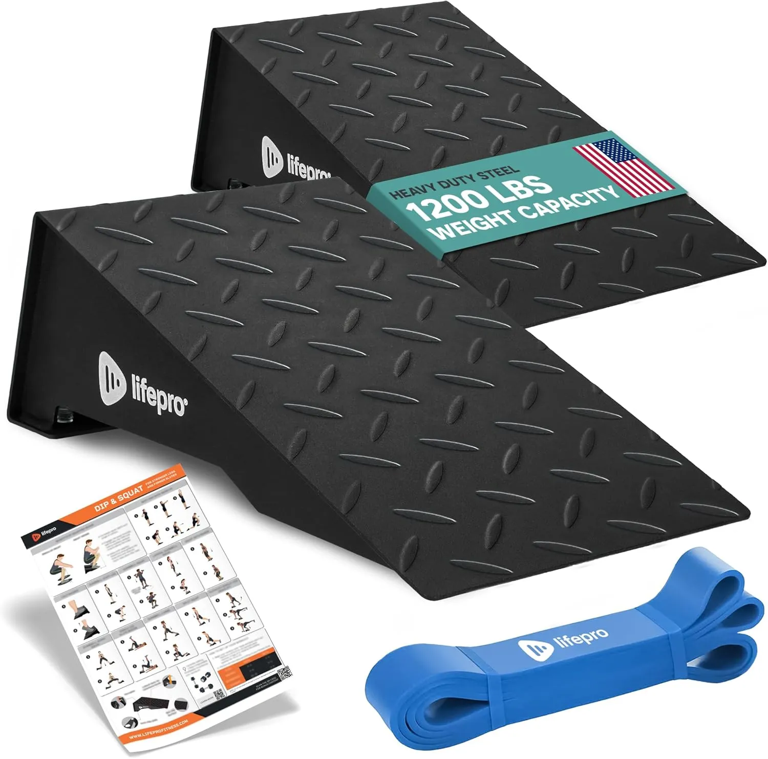Lifepro 2pcs Metal Squat Wedge Block Non-Slip Squat Wedge with Resistance Band, Slant Board 1200 lbs Calf Stretcher Elevated Squat Tool for Squat and Stretching Exercises