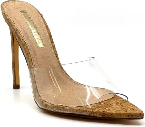 Liliana Women Clear Pointed Toe Sandals Stiletto Heels Slip on Mules Sandals