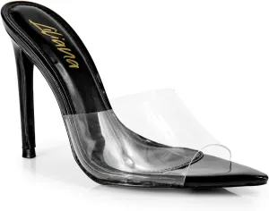 Liliana Women Clear Pointed Toe Sandals Stiletto Heels Slip on Mules Sandals