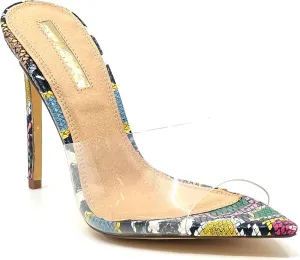 Liliana Women Clear Pointed Toe Sandals Stiletto Heels Slip on Mules Sandals