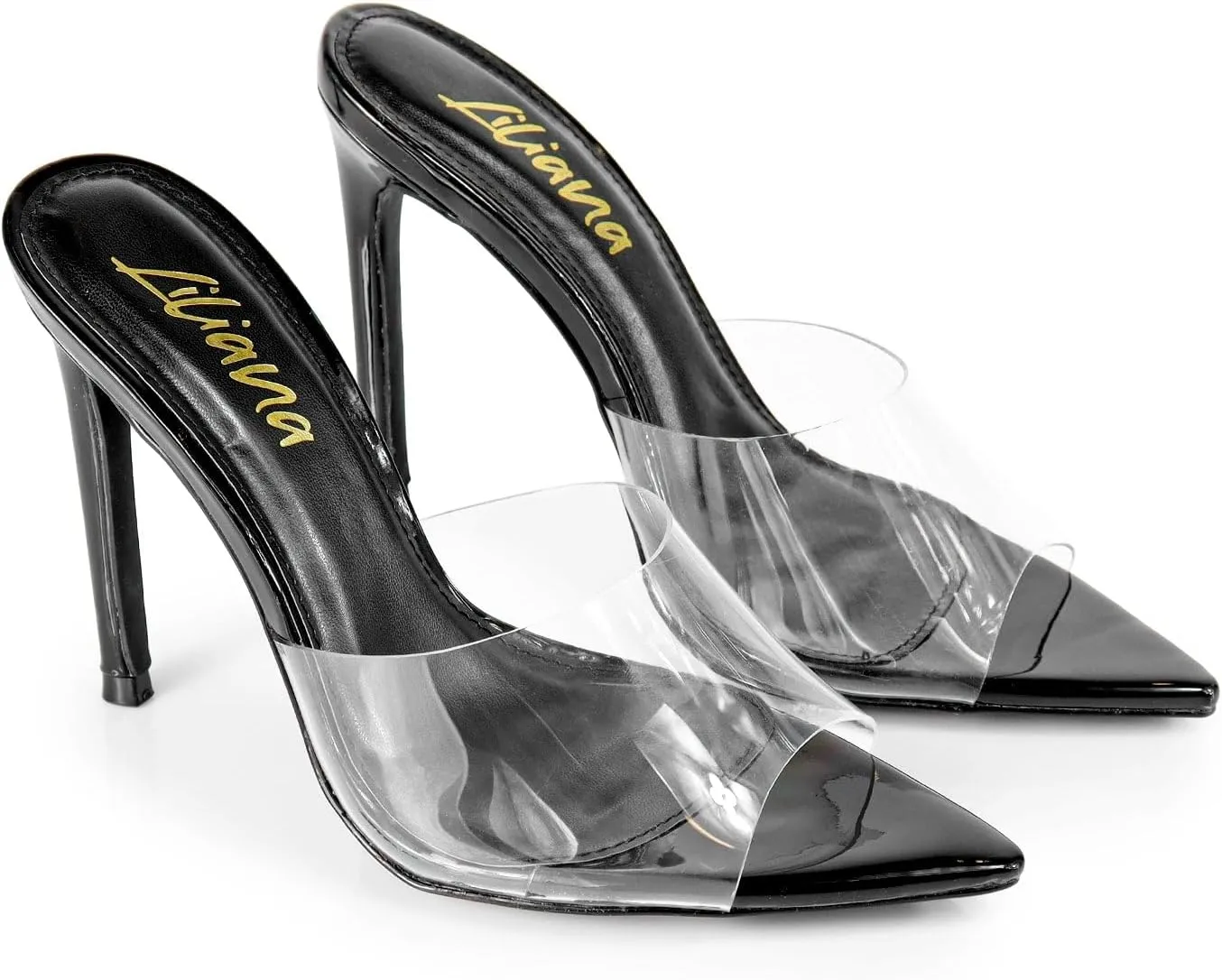 Liliana Women Clear Pointed Toe Sandals Stiletto Heels Slip on Mules Sandals