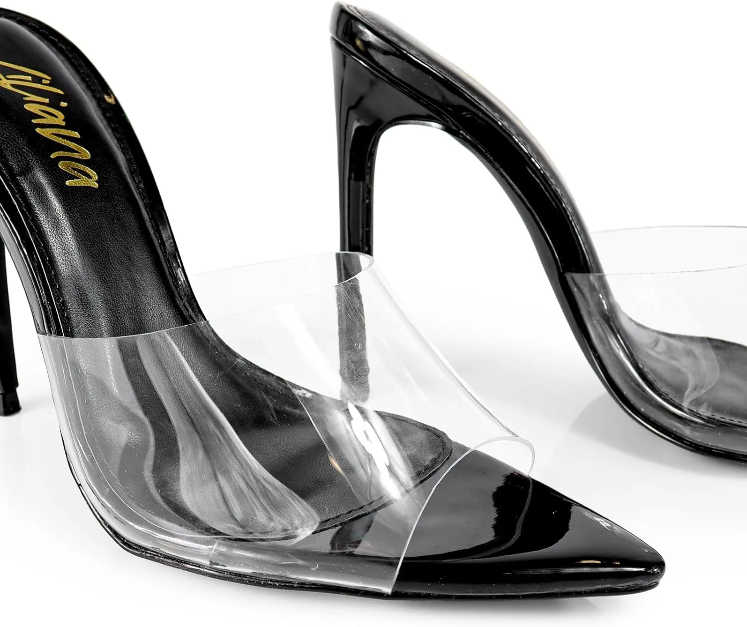 Liliana Women Clear Pointed Toe Sandals Stiletto Heels Slip on Mules Sandals
