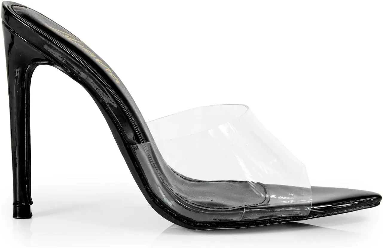 Liliana Women Clear Pointed Toe Sandals Stiletto Heels Slip on Mules Sandals