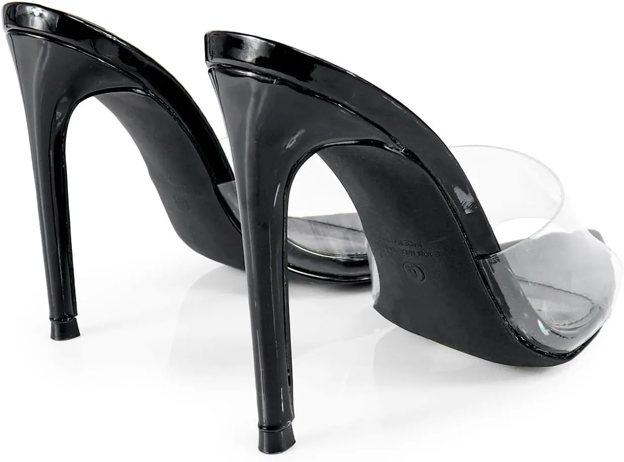 Liliana Women Clear Pointed Toe Sandals Stiletto Heels Slip on Mules Sandals