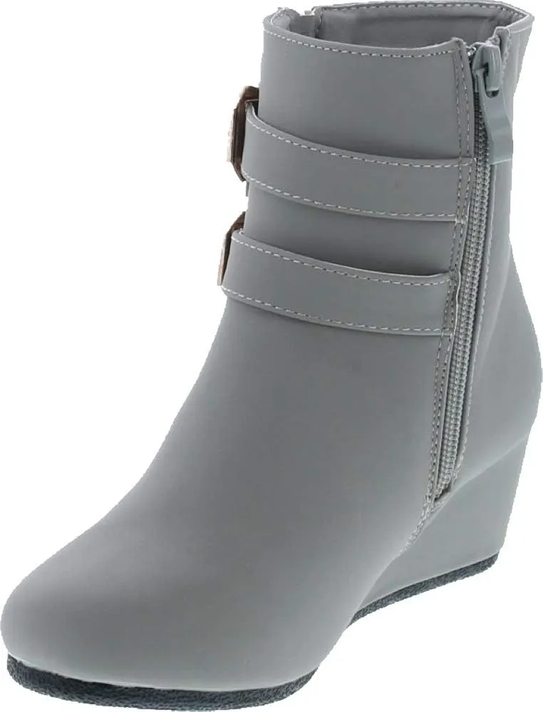Link Peggy-90K Children Girl's Wedge Heel Double Straps High Top Ankle Booties