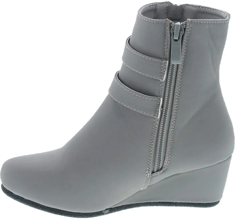 Link Peggy-90K Children Girl's Wedge Heel Double Straps High Top Ankle Booties