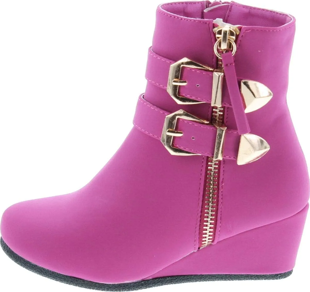 Link Peggy-90K Children Girl's Wedge Heel Double Straps High Top Ankle Booties