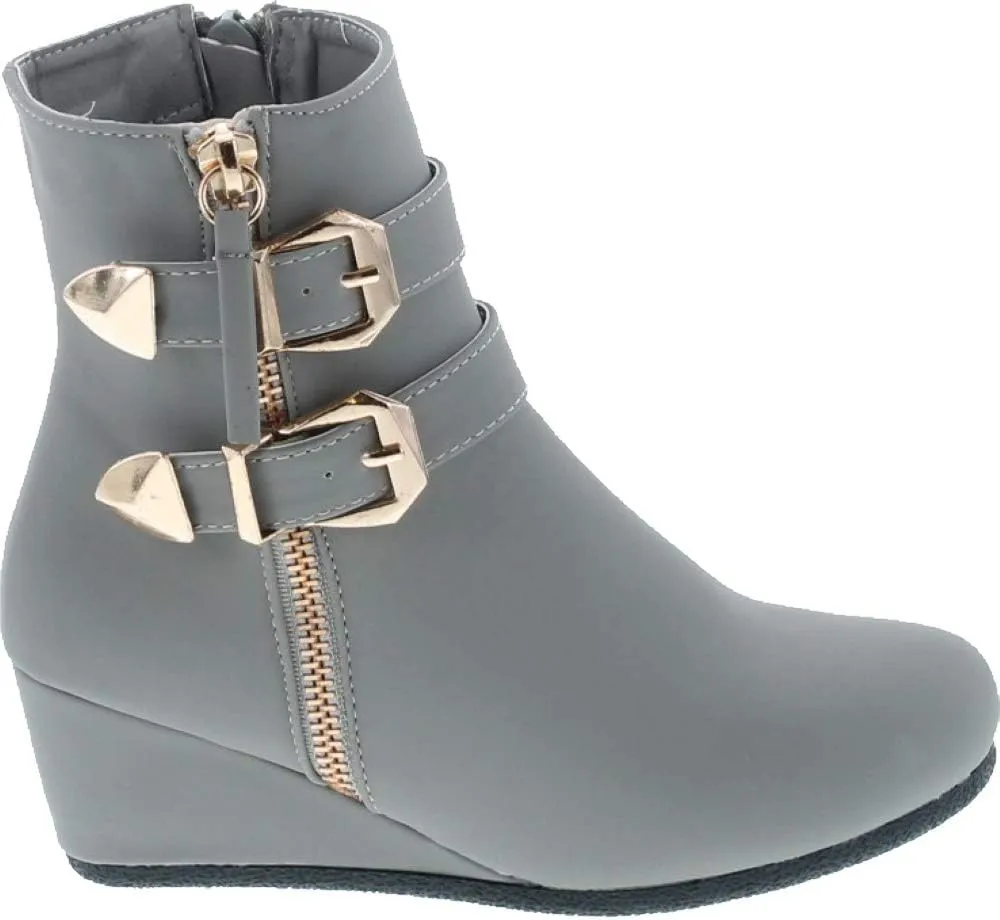 Link Peggy-90K Children Girl's Wedge Heel Double Straps High Top Ankle Booties