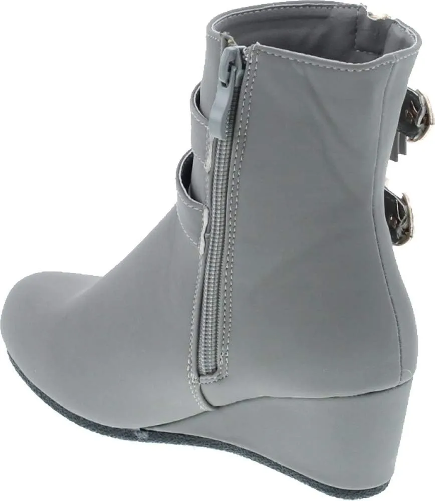 Link Peggy-90K Children Girl's Wedge Heel Double Straps High Top Ankle Booties
