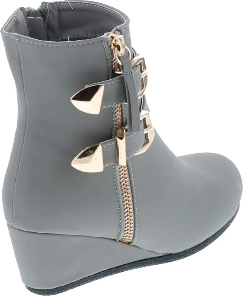 Link Peggy-90K Children Girl's Wedge Heel Double Straps High Top Ankle Booties