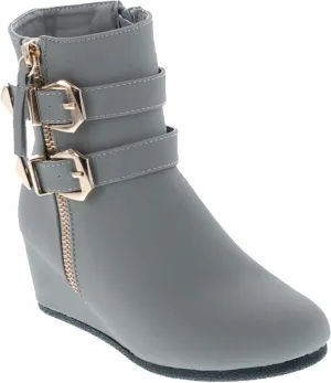 Link Peggy-90K Children Girl's Wedge Heel Double Straps High Top Ankle Booties