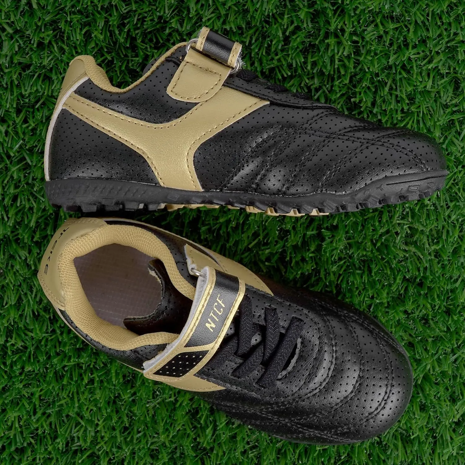 Linkidea Kids TF Soccer Shoes No Laces, Laceless Turf Soccer Cleats for Unisex-Child