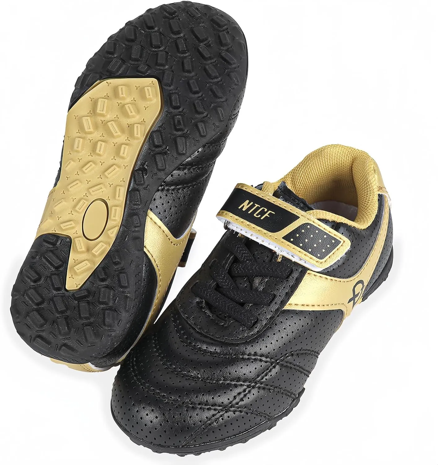Linkidea Kids TF Soccer Shoes No Laces, Laceless Turf Soccer Cleats for Unisex-Child