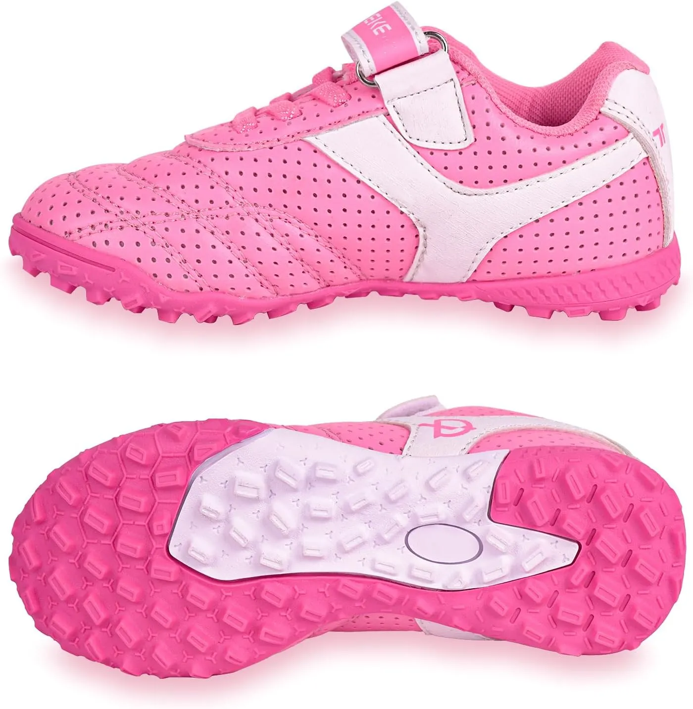 Linkidea Kids TF Soccer Shoes No Laces, Laceless Turf Soccer Cleats for Unisex-Child